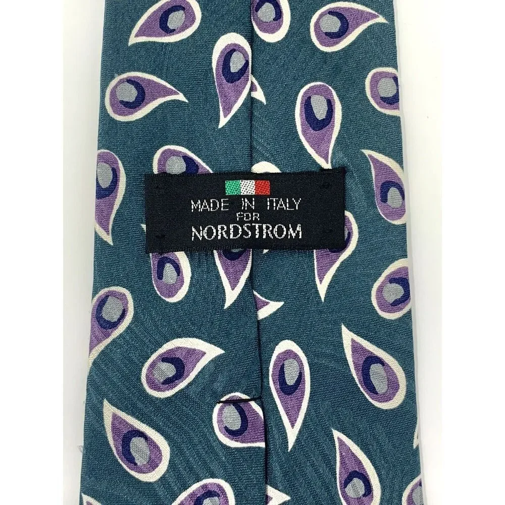 Nordstrom Green Pattern with Lavender Tear Drops Silk Men's Neck Tie L‎ 58